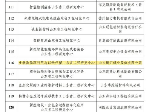 山东博汇纸业股份有限公司获批 山东省工程研究中心